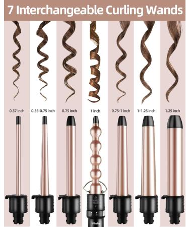 Ohuhu 7 in 1 Curling Wand Set with Interchangeable Ceramic Barrels and Heat Protective Glove - Dual Voltage Hair Curler in Rose Gold | Mother's Day Gift - Buy Online on SooperMarket.com