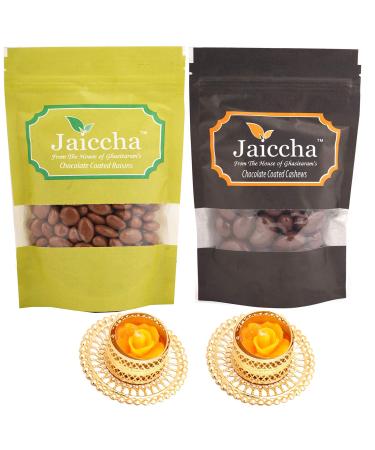 Jaiccha Ghasitaram Diwali Gifts Chocolate - Chocolate Coated Cashews 100 GMS and Rasins 100 GMS with 2 T-Lites