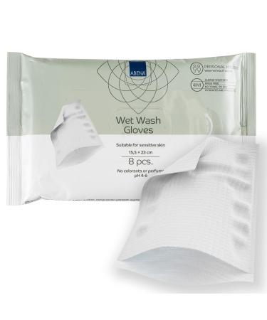 Abena Disposable Moist Wash Gloves - Soft Perfume-Free 30 Pack of 8 | Gentle Care Washcloths for Body - 23x15.5cm - Buy Online on SooperMarket.com