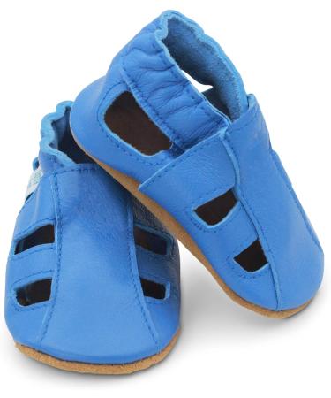 Dotty Fish Soft Leather Baby Shoes | Toddler Sandals | Non-Slip Suede Soles | Sky Blue | 0-6 Months to 3-4 Years - Buy Online on SooperMarket.com