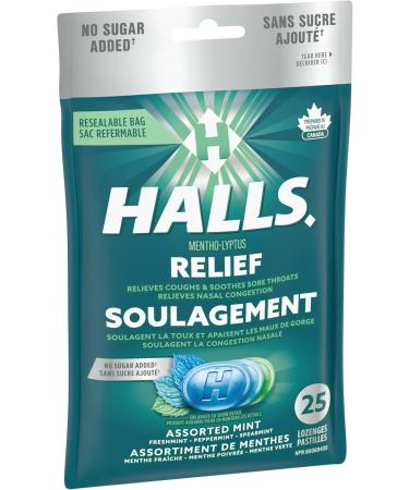 HALLS No Sugar Added Assorted Mint Cough Drops Throat Lozenges Sore Throat Relief Mentho-Lyptus 25 Lozenges Assorted Mint 25 Count (Pack of 1) - Buy Online on SooperMarket.com