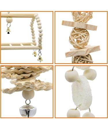Deloky 7 Pack Bird Parrot Swing Chewing Toys - Hanging Bell Cage Toys for Small Parakeets, Cockatiels, Conures, Finches, Budgies, Macaws, Parrots, Love Birds - Buy Online on SooperMarket.com