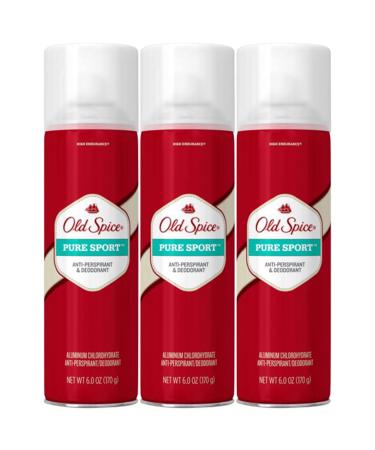 Old Spice Pure Sport High Endurance Antiperspirant Deodorant Spray for Men 6 Ounces (Pack of 3)