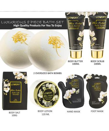 Fathers Day Spa Bath Set - White Orchid Home Spa Kit for Men, Women, Teens - Body Butter, Scrub, Lotion, Bath Bombs, Salts, Hand & Foot Masks - Buy Online on SooperMarket.com