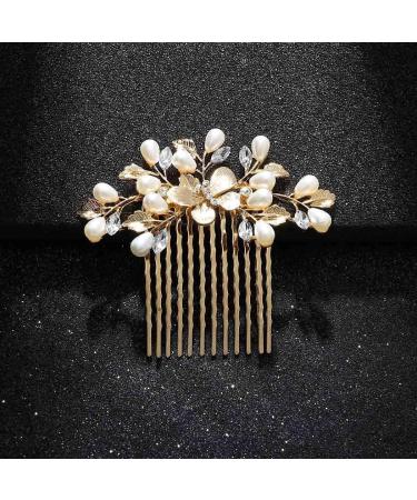Runmi Bride Wedding Hair Combs Gold Headpieces Pearl Bridal Hair Accessories Leaf Hair Piece for Women and Girls (Gold) - Buy Online on SooperMarket.com