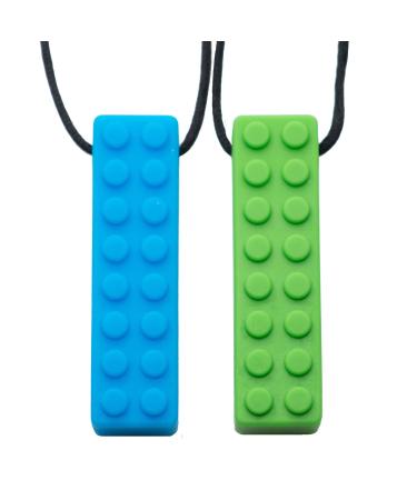 Tilcare Chew Chew Sensory Necklace Best for Kids or Adults That Like Biting or Have Autism Perfectly Textured Silicone Chewy Toys - Chewing Pendant for Boys & Girls - Chew Necklaces Blue and Green