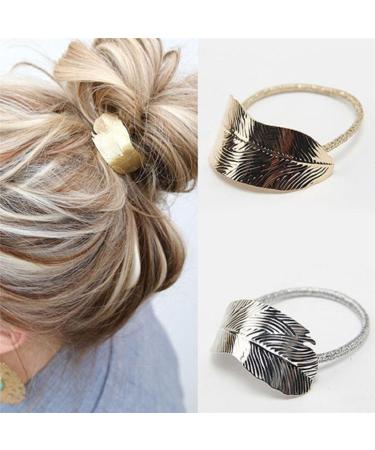 Daedalus 2pcs Women Leaf Design Elastic Ponytail Holder Hair Bands