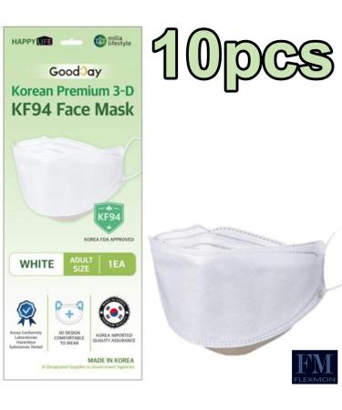 Premium 3D KF94 Face Masks - Pack of 20 (10 Black 10 White) - Made in Korea Disposable Protective Dust Masks - Buy Online on SooperMarket.com