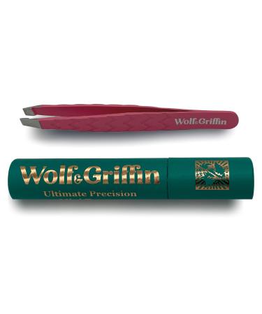 Wolf & Griffin Mini Tweezer | Professional Eyebrow Tweezers for Men & Women | Perfect for Facial Hair Removal | Stainless Steel Electric Pink