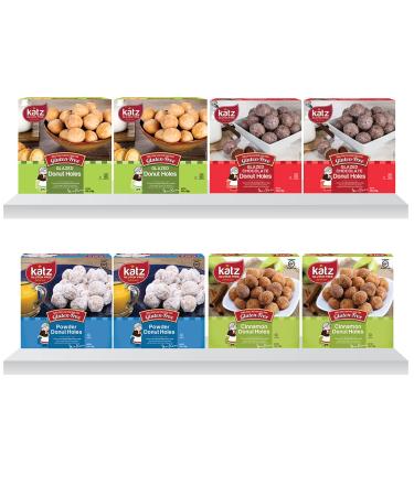 Katz Gluten Free Snacks Donut Holes Variety Pack | Gluten Free, Dairy Free, Soy Free, Nut Free | Powdered, Glazed, Cinnamon, Glazed Chocolate | Kosher (2 Packs of each, 8 Total)