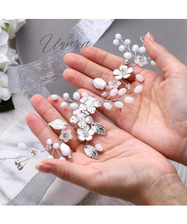 Unicra Silver Wedding Hair Vine - Rhinestone Flower Headpiece with Pearls | Bridal Hair Jewelry for Bridesmaid & Women - Buy Online on SooperMarket.com
