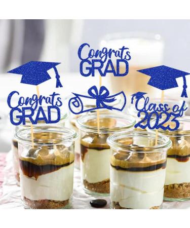 JINGLING Graduation Cake Toppers 24 Piece Graduation Cupcake Toppers Glitter Class of 2023 Graduation Caps Cupcake Picks for Party Cake Decorations Blue - Buy Online on SooperMarket.com