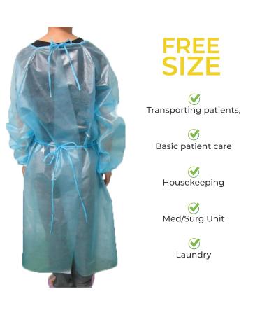  50-Pack Disposable Isolation Gown FDA Registered AAMI Level 1 PP & PE 30g Fully Closed Double Tie Back Elastic Cuffs Fluid Resistant Unisex (50) - Buy Online on SooperMarket.com