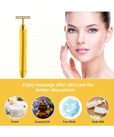 Shop Aubric 24k Gold Face Massager - T-Shape Electric Wand for Anti-Aging Skin Firming & Wrinkle Reduction | Global Shipping Available - Buy Online on SooperMarket.com