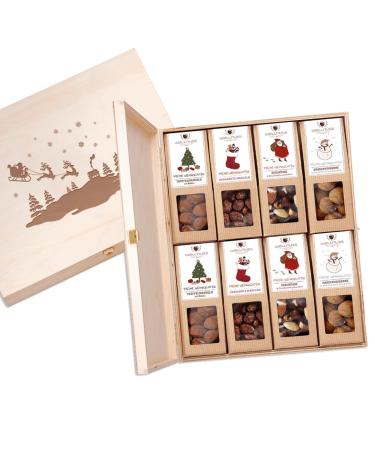 Wellnut "limited Christmas edition" - 8 snacks in the birch wood box |Gourmet snack mixtures for adults from nuts fruits & chocolate |The special gift for Christmas 8 snacks in Birkenholzbox - Limited Edition