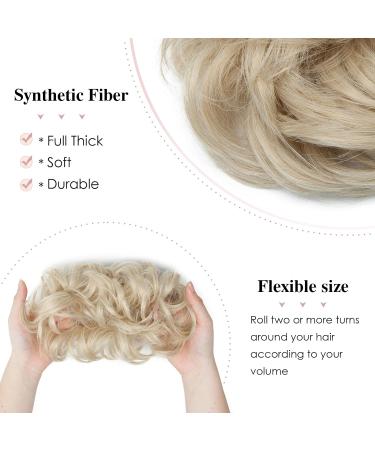 Synthetic Messy Hair Bun Scrunchie Extension in Ash Blonde/Bleach Blonde - Curly Wavy Chignon Updo for Women | Ponytail Hair Accessories - Buy Online on SooperMarket.com