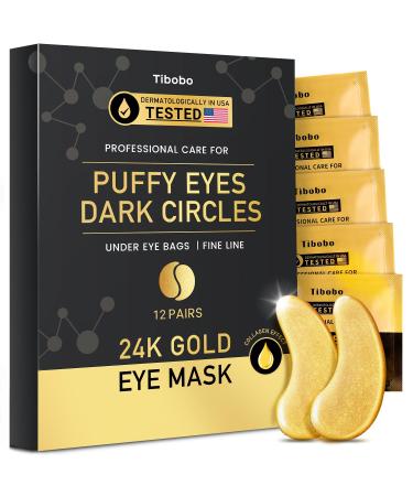 Under Eye Patches (12 Pairs) - 24K Gold Eye Masks Treatment for Eye Bags Puffy Eyes & Dark Circles - Nourishing Skin Care Product - Birthday Gifts for Women - Vegan & USA Tested 12 Count (Pack of 1)