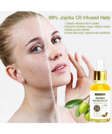 3 Pack Gua Sha Facial Oil Set - 99% Organic Jojoba Cold Pressed Vitamin E & C for Face Hair & Nails | Scented Massage Oil with Gua Sha Tool - Buy Online on SooperMarket.com