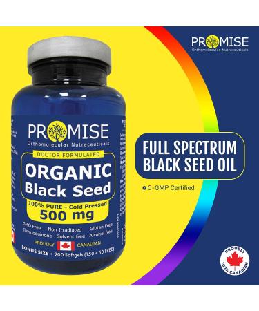 Promise Organic Black Seed 100% Pure Cold Pressed 500mg Essential Thymoquinone Made in Canada (150+50 FREE softgels) - Buy Online on SooperMarket.com