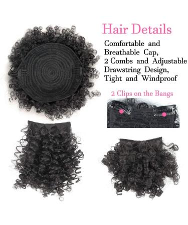 Afro Puff Drawstring Ponytail with Bangs Pineapple Updo Hair for African American Women Short Kinky Curly Ponytail Bun with 2 Replaceable Bangs(#1B-Black) 1 ponytail+ 2 bangs 1B - Buy Online on SooperMarket.com