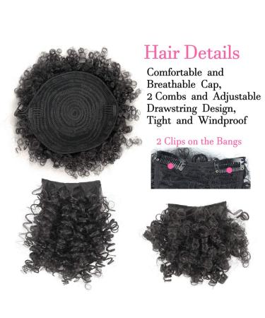 Allyreetress Afro Puff Drawstring Ponytail with Bangs - Short Kinky Curly Bun for Black Women - 3 Piece Set in 1B-Black - Buy Online on SooperMarket.com