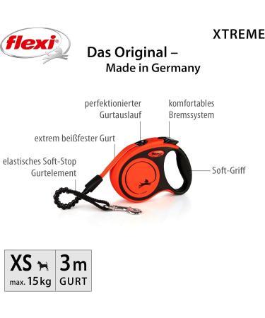 Flexi XT00T3-251-OR Xtreme XS 3m Orange Leash - Durable & Lightweight for Small Dogs | International Shipping - Buy Online on SooperMarket.com