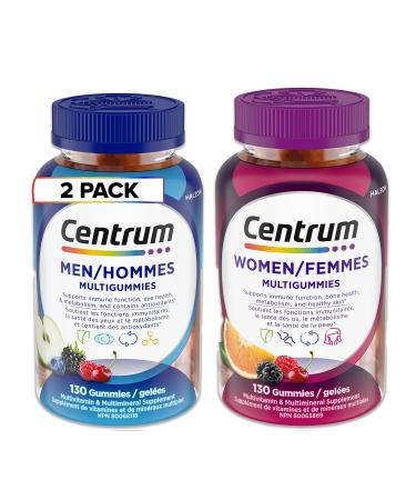 Centrum Men MultiGummies (130 Count) & Centrum Woman MultiGummies (130 Count) Multivitamin Multi-Pack (2 Pack Bundle 260 Count Total) 130 Count (Pack of 2) Supplement