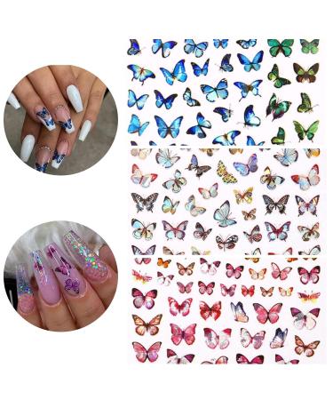 Baoximong Butterfly Nail Stickers - 8 Sheets Colorful Spring 3D Self-Adhesive Decals | Holographic Laser Design Nail Art Accessories for Women - Buy Online on SooperMarket.com