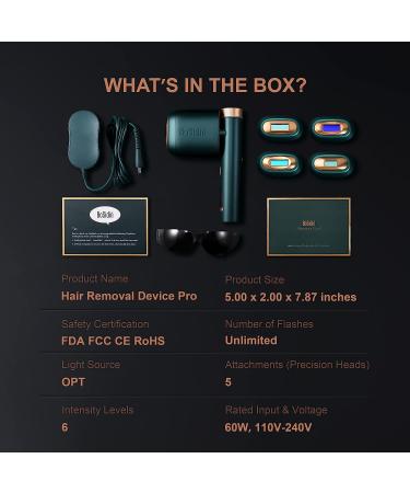 BoSidin Pro Permanent Hair Removal Device - Precision for Facial Peach Fuzz, Underarms, Bikini Line, and Legs (Green) - Buy Online on SooperMarket.com