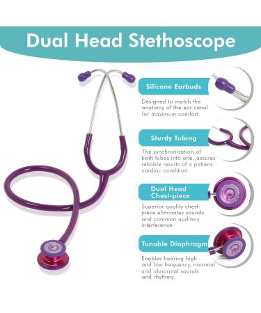Dual Head Stethoscope for Doctors & Nurses - High Acoustic Sensitivity Durable & Comfortable - Lightweight Medical Tool (Purple - Buy Online on SooperMarket.com