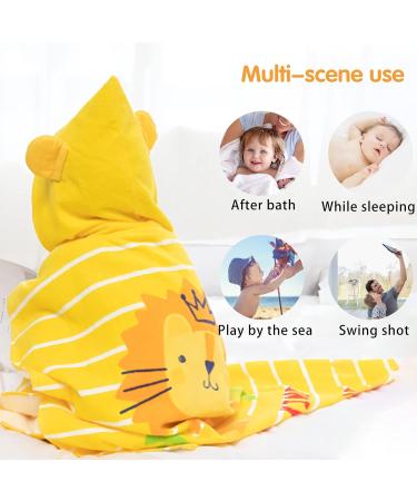 Supgomax Hooded Bathing Poncho for Kids - Cartoon Lion Beach & Bath Towel Absorbent Child Towels for Swimming & Shower - Buy Online on SooperMarket.com