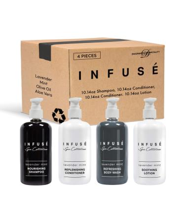 | Infuse Lavender Mint Spa Collection Amenities Set 10.14 oz. Pumps (1 of Each) Shampoo Conditioner Hand/Body Wash and Lotion