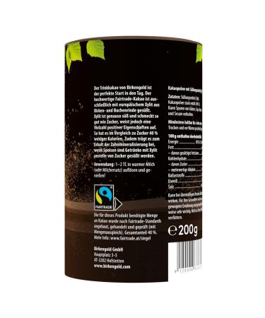 Birch Gold Drinking Cocoa 4 x 200g | Sugar-Free Vegan Hot Chocolate | Fairtrade Raw Cocoa with Xylitol | 40% De-Oiled Cocoa Powder - Buy Online on SooperMarket.com