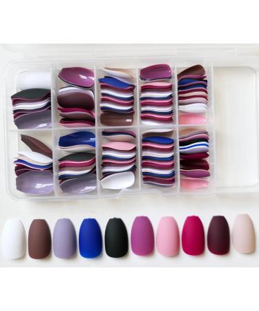 240pc Short Coffin Matte False Nails Set with Case - Trendy Mixed Colored Acrylic Fake Nail Tips for Kids/Women/Girls - Buy Online on SooperMarket.com