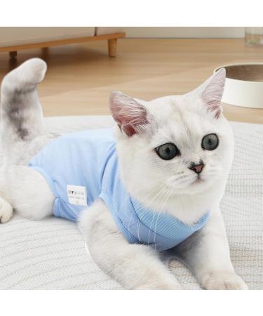 Cat Professional Recovery Suit Pet Surgery Suit Kitten Breathable Clothes Cone E-Collar Alternative Bodysuit Cat Onesie Anti Licking Vest Shirt for Abdominal Wounds Skin Diseases (M blue) M blue - Buy Online on SooperMarket.com
