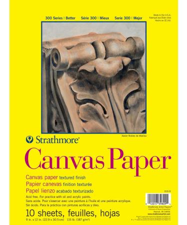 Strathmore 300 Series Canvas Paper Pad  Glue Bound  9x12 inches  10 Sheets (115lb/187g) - Artist Paper for Adults and Students - Acrylic and Oil Paints White 9x12