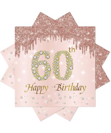40 pieces pink napkins birthday 60th birthday pink paper party napkins 33 x 33cm paper napkins for man woman girl birthday party decoration pink 60th