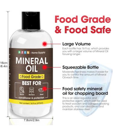 AZEN 16oz Food Grade Mineral Oil for Cutting Boards - Protect & Restore Wood with Brush - Buy Online on SooperMarket.com