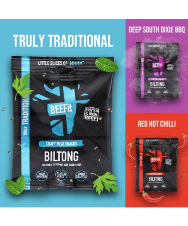 BEEFit Biltong Beef Jerky Variety Pack | Traditional Red Hot Chilli & BBQ Flavours | 6x30g | High Protein | Gluten Free | Keto Friendly - Buy Online on SooperMarket.com