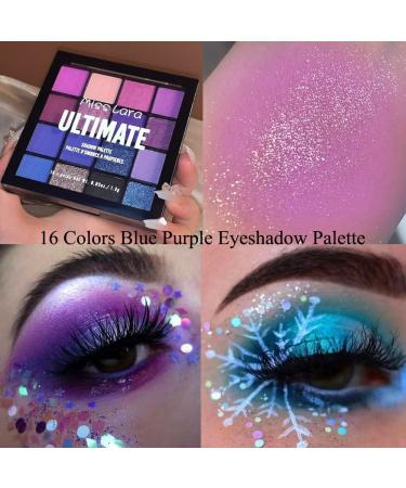 Yeweian Purple Blue Eyeshadow Palette - 16 Glitter Matte Shades, Waterproof Korean Makeup - Buy Online on SooperMarket.com