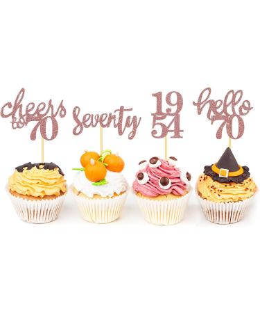 70th Birthday Cupcake Toppers - 24 Rose Gold Glitter Decorations for 1954 Birthday Party Accessories & Cake Decoration - Buy Online on SooperMarket.com