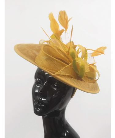 Caprilite Gold Mustard and Yellow Sinamay Big Disc Saucer Fascinator Hat for Women Weddings Headband - Buy Online on SooperMarket.com