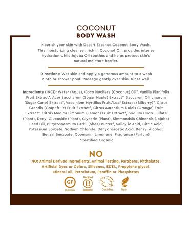 Desert Essence Coconut Body Wash 8 fl. oz. (Pack of 2) - Vegan & Cruelty-Free Hydrating Formula with Coconut & Jojoba Oil - Buy Online on SooperMarket.com