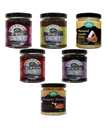 Arran Fine Foods Chutney Pick N Mix - Choose From 6 Flavours | Apple & Arran Ale Hot Beetroot Caramelised Onion Tomato & Red Pepper Smooth Honey Mustard - Pack of 2