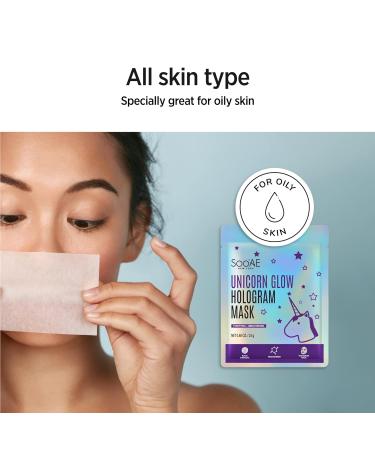 Soo'AE Unicorn Glow Hologram Mask - Clarifying Brightening Hydrating Foil Mask with Charcoal, Niacinamide, and Witch Hazel - Buy Online on SooperMarket.com
