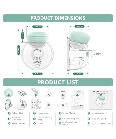 Portable Electric Milk Pump - Double-Handed Rechargeable Noise-Free 3 Modes & 30 Levels - 2-Pack Green - Buy Online on SooperMarket.com