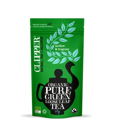 Clipper Tea Organic Pure Green Loose Leaf Tea 80 Grams (Set of 6 Total 480 Grams) | Resealable for Freshness