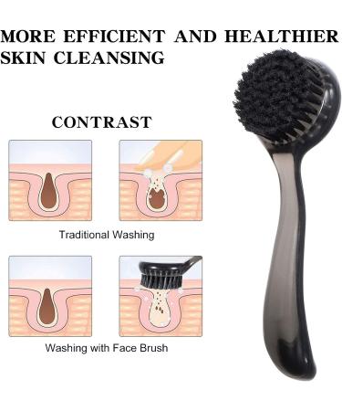 Black Charcoal Facial Cleansing Brush Set - 2Pcs Manual Face Brushes for Deep Cleansing, Exfoliating Pores, Massage, Makeup Removal and Skin Care - Buy Online on SooperMarket.com