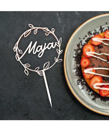 Personalized Wooden Cake Topper with Name - Custom Birthday Wedding Baptism & Communion Cake Decoration (Flower Wreath) - Buy Online on SooperMarket.com