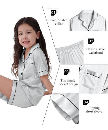 SWOMOG Kids Silk Pyjamas Set | Short Sleeve Satin PJs for Girls Boys | Button-Down Silky Nightwear for Children and Teens | Gray, Ages 4-5 - Buy Online on SooperMarket.com